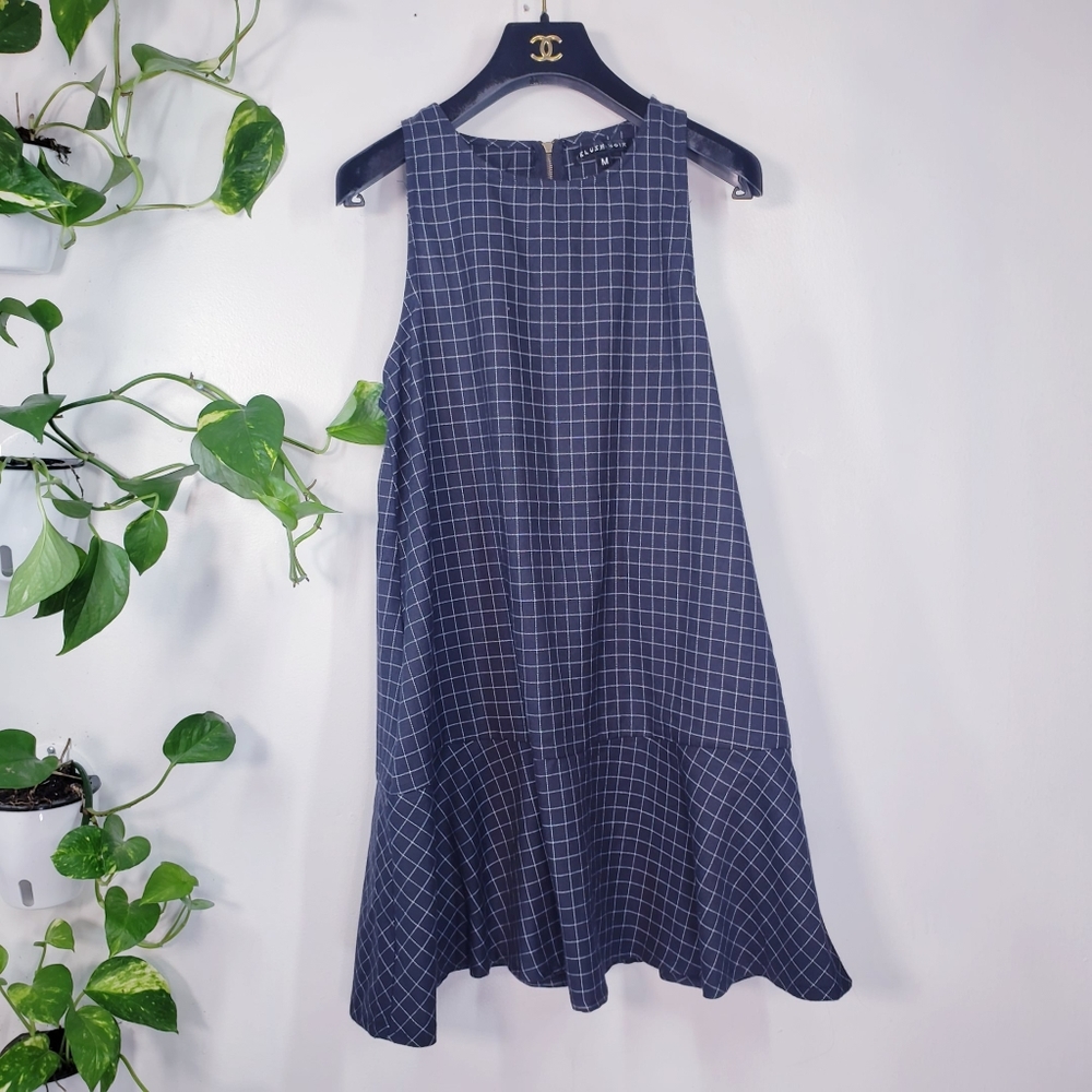 Mint! BLUSH NOIR Navy Grid A-Line Dress M - Picture 3 of 10